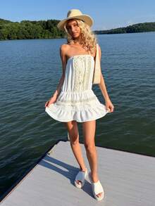 Sydney Algeri Women Sequin Decor Strapless Mini Dress Elegant Summer - Apricot - View 4