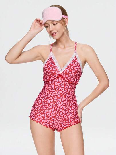 Bonmuse 1pc Women's Bowknot Backless Comfortable Jumpsuit Pajamas