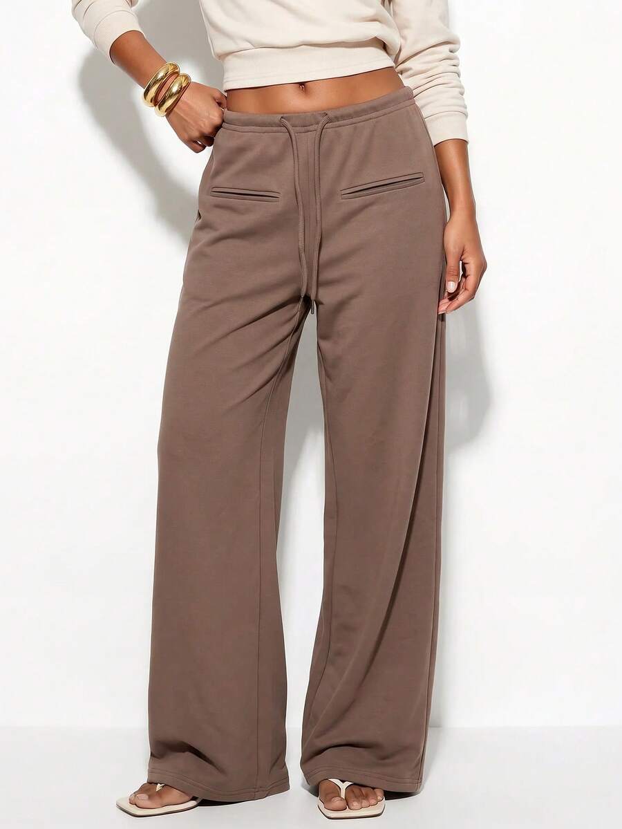 Normani Women's Solid Color Drawstring Waist Casual Versatile Daily Wear Sweatpants - Brown - View 1