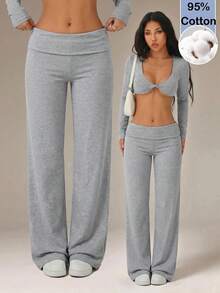 SHEIN PETITE Black High Waist Wide Leg Loose Casual Pants - Grey - View 6