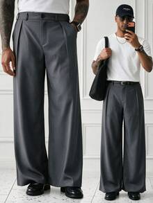 Manfinity Homme Men's White Draped Comfortable Casual Spring/Summer Pants - Dark Grey - View 3