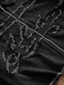 SWAVVY 男士水洗品牌補丁刺繡拉鍊夾克 - 黑色 - 查看 4