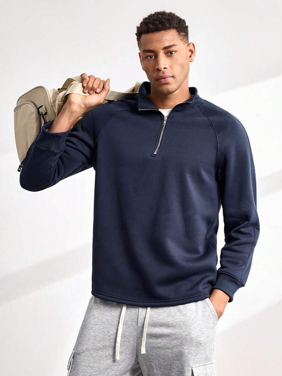Driftmere Men's Half-Zipper Stand Collar Raglan Long Sleeve Quarter Zip Sweatshirt - Royal Blue - View 1