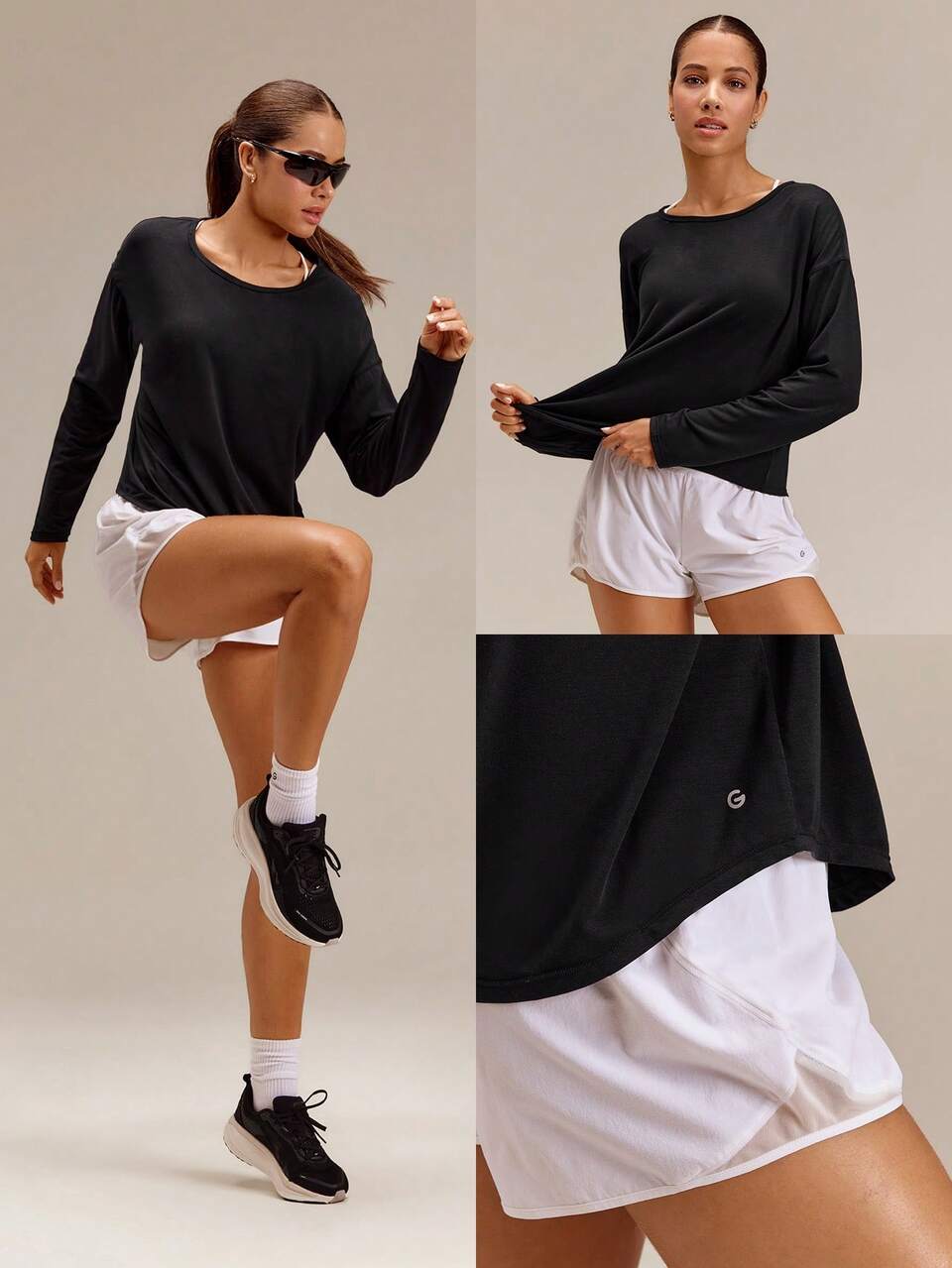 Everyday Ease Sun-Protective Long Sleeve Top With Airy Vertical Cutout Back Regular Fit Waist Length Daily Casual Summer Wear