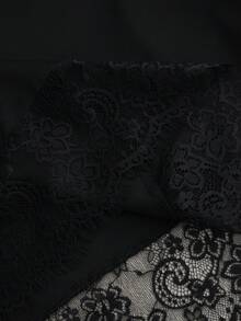 Franclia 夏季女款上衣+寬腿褲套裝，不對稱下擺蕾絲飾邊，黑色兩件式，金屬扣裝飾，性感優雅無袖上衣 - 黑色 - 查看 7