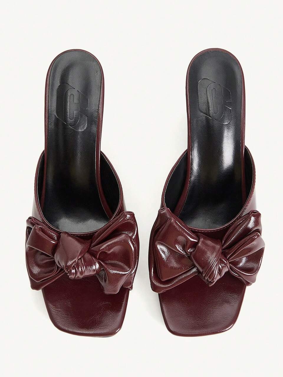 CUCCOO CHICEST Women's Shoes Three-Dimensional Bow Square Toe Wedge Heel Fashion Commuter Burgundy PU Leather Women's Wedge Heel Platform Sandals Dating Vacation