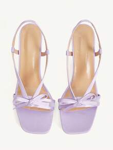 CUCCOO CHICEST Purple Bow Square Toe High Heel Sandals Women's, Mesh Strap Slingback Stiletto Strap Summer Fairy Shoes - Purple - View 2