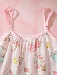 HELLO KITTY AND FRIENDS | SHEIN Tween Girl Cartoon Print Ruffle Hem Cami Dress - Yellow - View 3