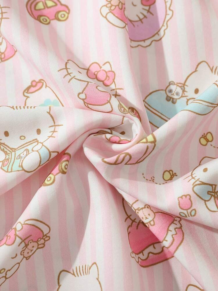 HELLO KITTY AND FRIENDS | SHEIN 少女卡通印花荷葉邊下擺細肩帶洋裝 - 黃色 - 查看 7