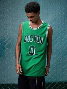 EVRINFINITE Men's Basketball Jersey, #0 Green Embroidered Sports Vest Spring Fall - Green - View 4