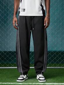 EVRINFINITE 1pc Men's Casual Sweatpants, Fashionable And Versatile For Autumn/Winter, Suitable For Sports, Work, Outdoor Activities, Jogging, Commuting, Loose And Straight-Leg Design - Black - View 1