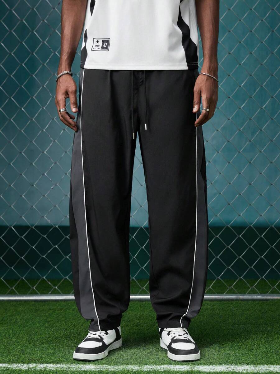 EVRINFINITE 1pc Men's Casual Sweatpants, Fashionable And Versatile For Autumn/Winter, Suitable For Sports, Work, Outdoor Activities, Jogging, Commuting, Loose And Straight-Leg Design - Black - View 1