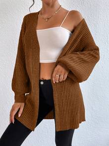 EURMUSE Plain Solid Color Dropped Shoulder Cardigan, Casual & Versatile, Autumn/Winter,Cardigans For Women,Long Cardigans Woman,Petite Cardigans,Cardigans - Brown - View 3