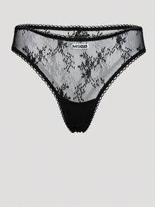 MISSGUIDED MSGD 透視蕾絲內衣褲套裝，花卉刺繡波浪飾邊與 Logo 細節內衣 - 黑色 - 查看 3