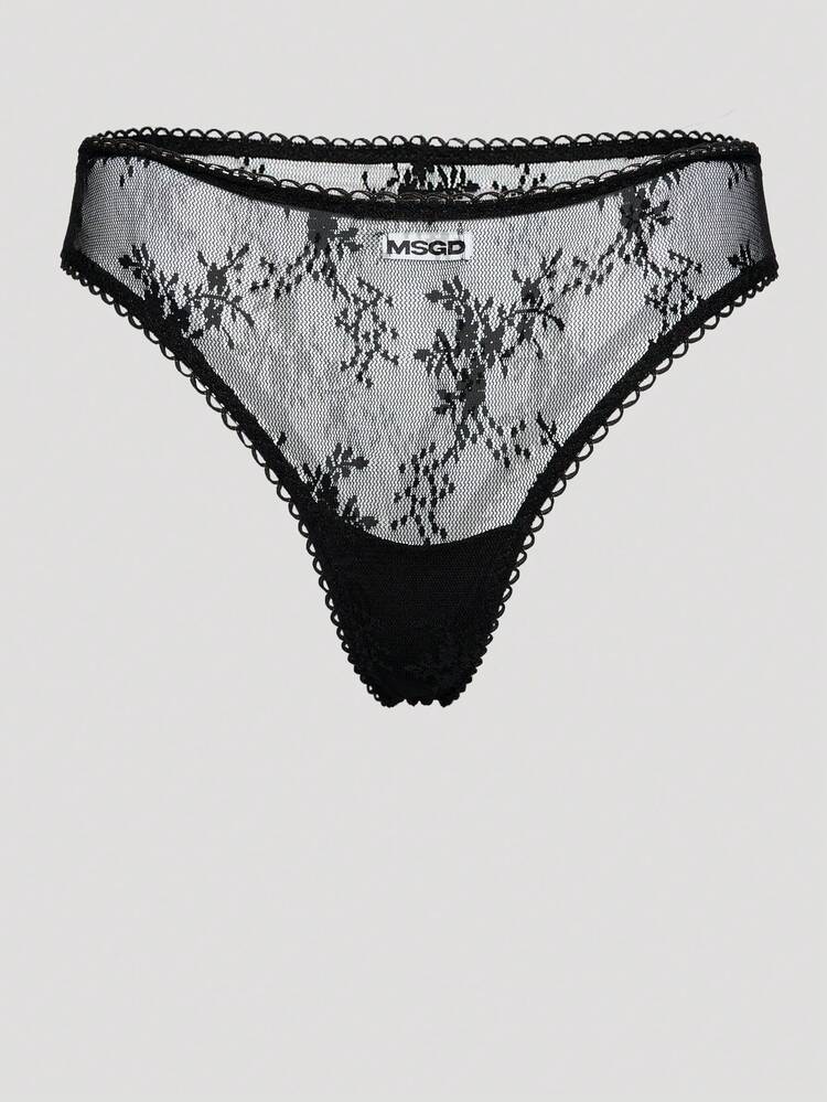MISSGUIDED MSGD Sheer Lace Bra And Panty Set With Floral Embroidery Scallop Trim And Logo Detail Lingerie - Black - View 3