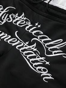 SLATEMANN 男士拼色腰帶字母刺繡運動長褲 - 黑色 - 查看 6