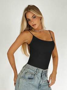 SHEIN BAE Top de tirantes unicolor de espalda abierta - Negro - Ver 4