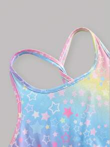 Tween Girl Fashion Casual Knit Printed One-Piece Jumpsuit With Colorful Star Print - Multicolor - View 4