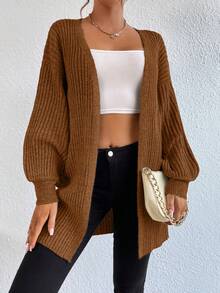 EURMUSE Plain Solid Color Dropped Shoulder Cardigan, Casual & Versatile, Autumn/Winter,Cardigans For Women,Long Cardigans Woman,Petite Cardigans,Cardigans - Brown - View 6