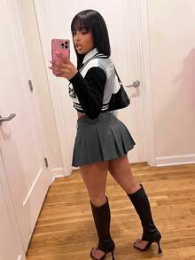 Amplova 女款針織薄款開襟衫，適合返校季，校園風，性感前衛 - 黑與白 - 查看 6