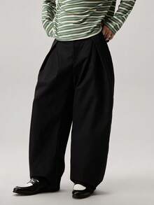 Vaulklash Men's Woven Fashionable Casual Loose Solid Color Pants, Fall - Black - View 4