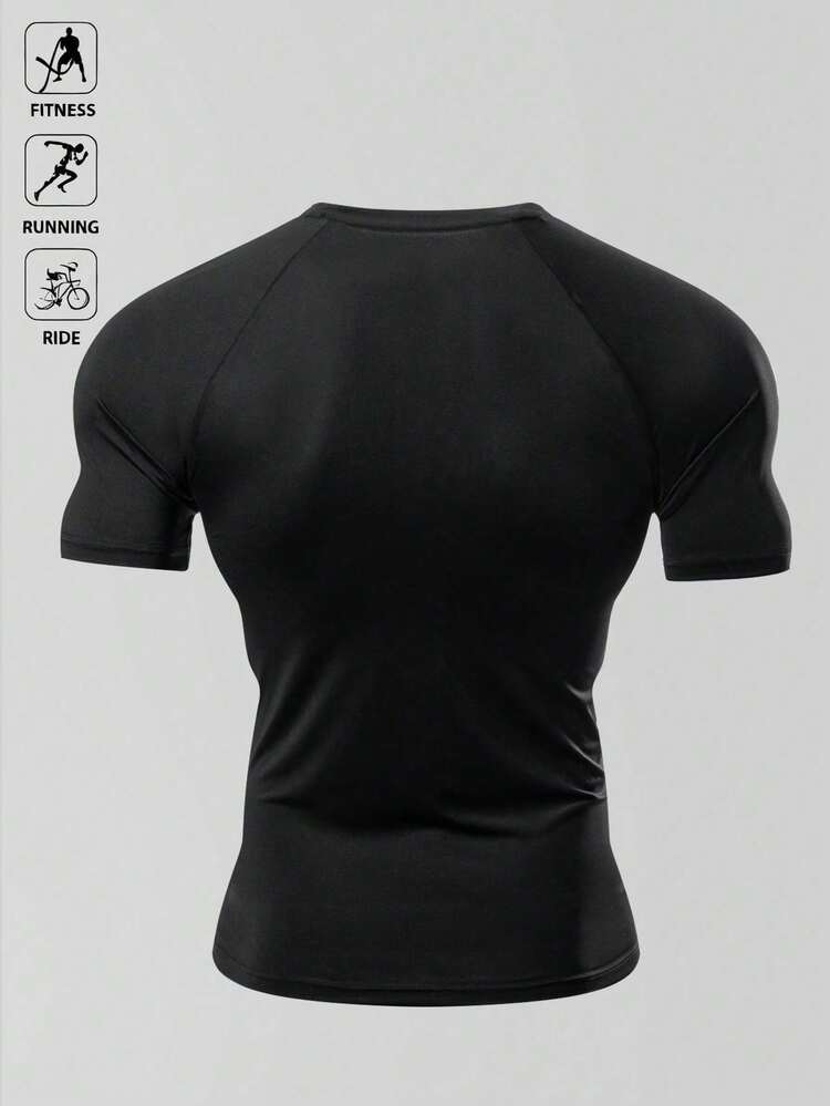 Acti Log Camiseta deportiva de manga corta ajustada para hombre en color negro - Negro - Añade 2