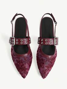 CUCCOO CHICEST Ladies, Willow Nails, Buckles, Flat Shoes. - Burgundy - View 2