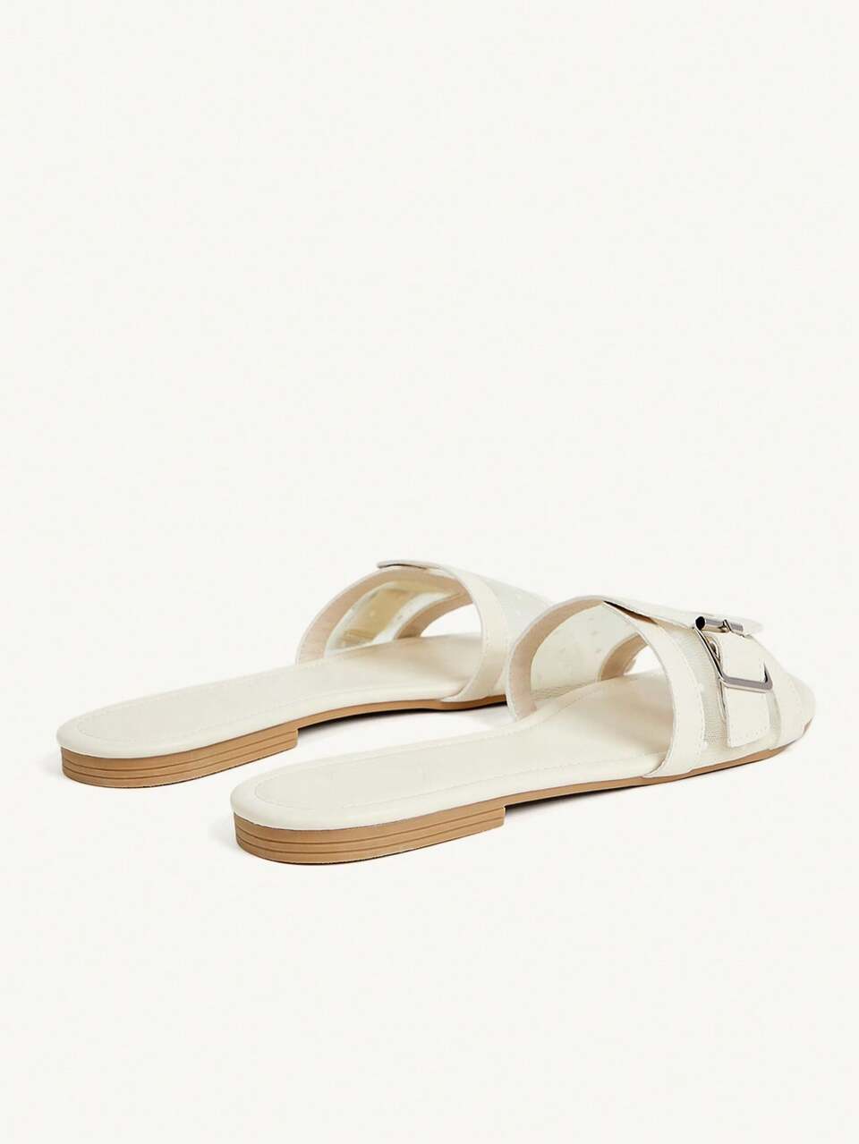 CUCCOO CHICEST Sweet Style Mesh Square Toe Buckle Strap Slide Sandals For Women, 2026 New Summer Outdoor Soft Sole Flat Slippers