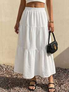 Dazy-Less Falda blanca texturizada para mujer - Blanco - Ver 3