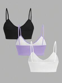 SHEIN Tween Girl Tween Girl 3pcs Tween Girls' Simple Basic V-Neck Padded & Breathable Lingerie Set White - Multicolor - View 4