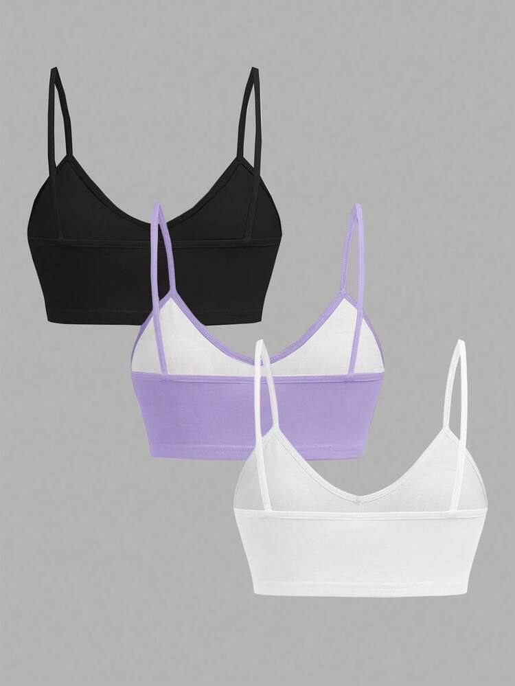 SHEIN Conjunto de lencería básico y sencillo de 3 piezas para niña preadolescente, con escote en V, acolchado y transpirable, color blanco - Multicolor - Añade 4