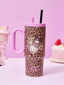HELLO KITTY AND FRIENDS | Joivida 豹紋 & Hello圖案 24oz 不鏽鋼保溫杯，附手把 & 吸管，防漏 & 保溫 (冷/熱)，適合居家、旅行或戶外活動，生日或情人節的可愛活力禮物 - 棕色 - 查看 2