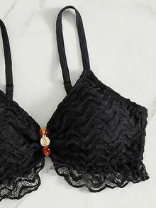 Swim Vcay 2pcs/Set Spring/Summer New Solid Color Thick Strap Ruffle Hem Pleated Lace Bikini Set With Triangle Bottom Beach Party Shorts Women Swimwear - Black - View 5