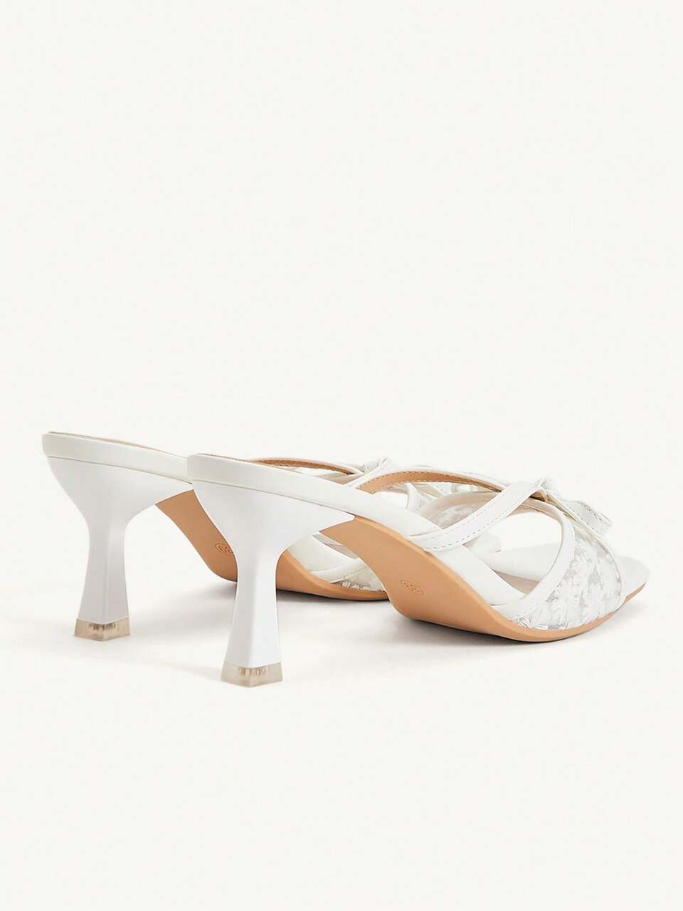 CUCCOO CHICEST French Lace Embroidered Bow Square Toe High Heel Sandals White Pedal Women's Summer Outerwear