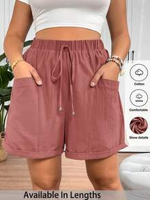 SHEIN Tall CURVE Women's Plus Size Fashionable Casual Loose Shorts With Pocket Design - Pink - View 6