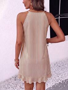 EMERY ROSE New Summer Style For Ladies: French Blue And White Striped Off-The-Shoulder A-Line Dress With Asymmetrical Ruffle Hem And Sleeveless Design For A Slimming Effect, Perfect For Vacation. - Multicolor - View 2