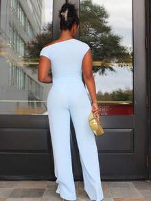 Steph T Light Blue Knit Casual Loungewear Set Day Time Summer,Summer Outfits For Women Elegant - Blue - View 2