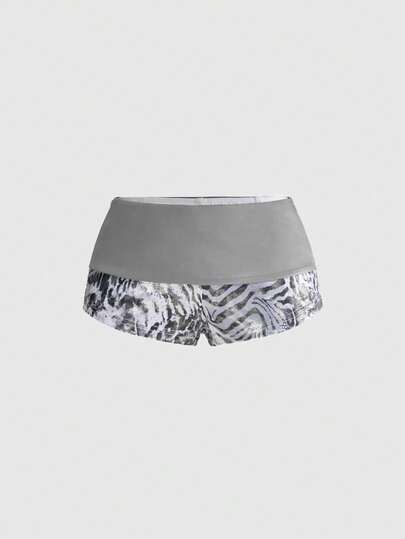 Hippie Shorts ajustados de PU con estampado de serpiente y recubrimiento de lámina dorada de cintura baja para mujer, sexy y atrevido