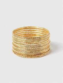 SHEIN BAE European And American Fashion 2.0 Thickened New Style Glittering Starry Sky 20-Loop Bangle Bracelet For Women, Suitable For Gift, Daily Wear, And Parties - Gold - View 3