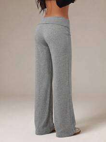 SHEIN PETITE Dark Grey High Waist Wide Leg Loose Casual Sporty Pants Lounge Summer - Dark Grey - View 2