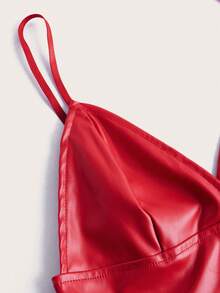 SHEIN ICON PU Leather Crop Cami Top - Red - View 4