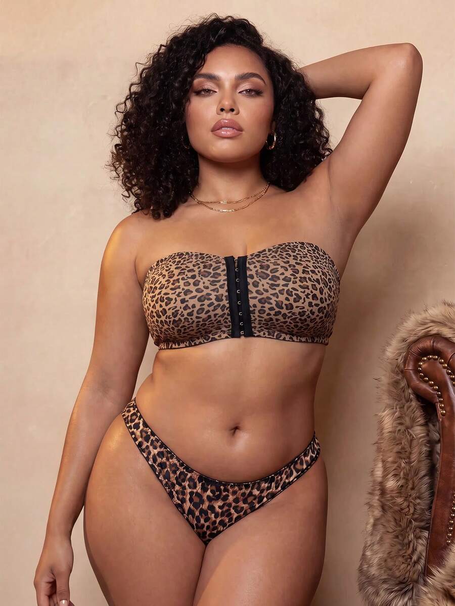 Bare Chapter Plus Size Non-Slip Strapless Sexy Leopard Front And Back One-Piece Bralette ClassicAnimalPrint - Multicolor - View 1