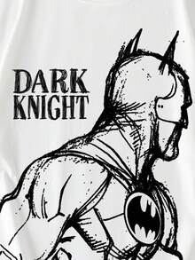 BATMAN X SHEIN Men's Casual Letter & Figure Graphic Round Neck Short Sleeve T-Shirt, Summer - White - View 4