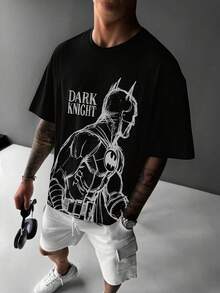BATMAN X SHEIN 男士休闲字母与人物图案圆领短袖 T 恤，夏季 - 白色 - 查看 8
