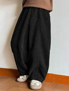 SHEIN 兒童小男孩休閒燈芯絨寬鬆長褲 - 黑色 - 查看 5