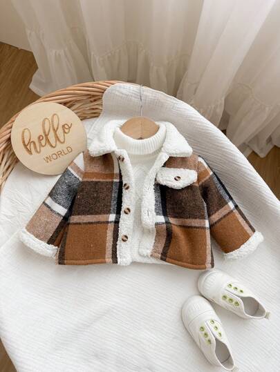 Newborn Baby Boy Autumn/Winter Casual Cute Plaid Thermal Lined Turn Collar Jacket