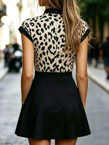 Trelyra Women's Fashion Holiday Leopard Print Patchwork Dress Street Style - Black - View 2
