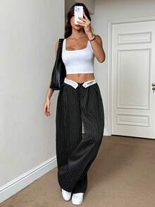 SHEIN Tall Women's Autumn Vintage Scandalous Streetwear Casual Hippie Street Oversized Black And White Pants Work Daily - Black - View 6