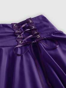 ROMWE Goth Spring/Summer Carnival Party Casual Punk Style Vacation Wedding Innocent Cute Asymmetric Hem Eyelet Lace-Up Bow Decor Women Skirt - Purple - View 3