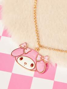 HELLO KITTY AND FRIENDS | SHEIN Nouveau pendentif de poupée nœud mignon de dessin animé créatif, collier exquis 1 pièce, convient pour diverses fêtes, concerts, festivals, cadeau parfait - Doré - Voir 4